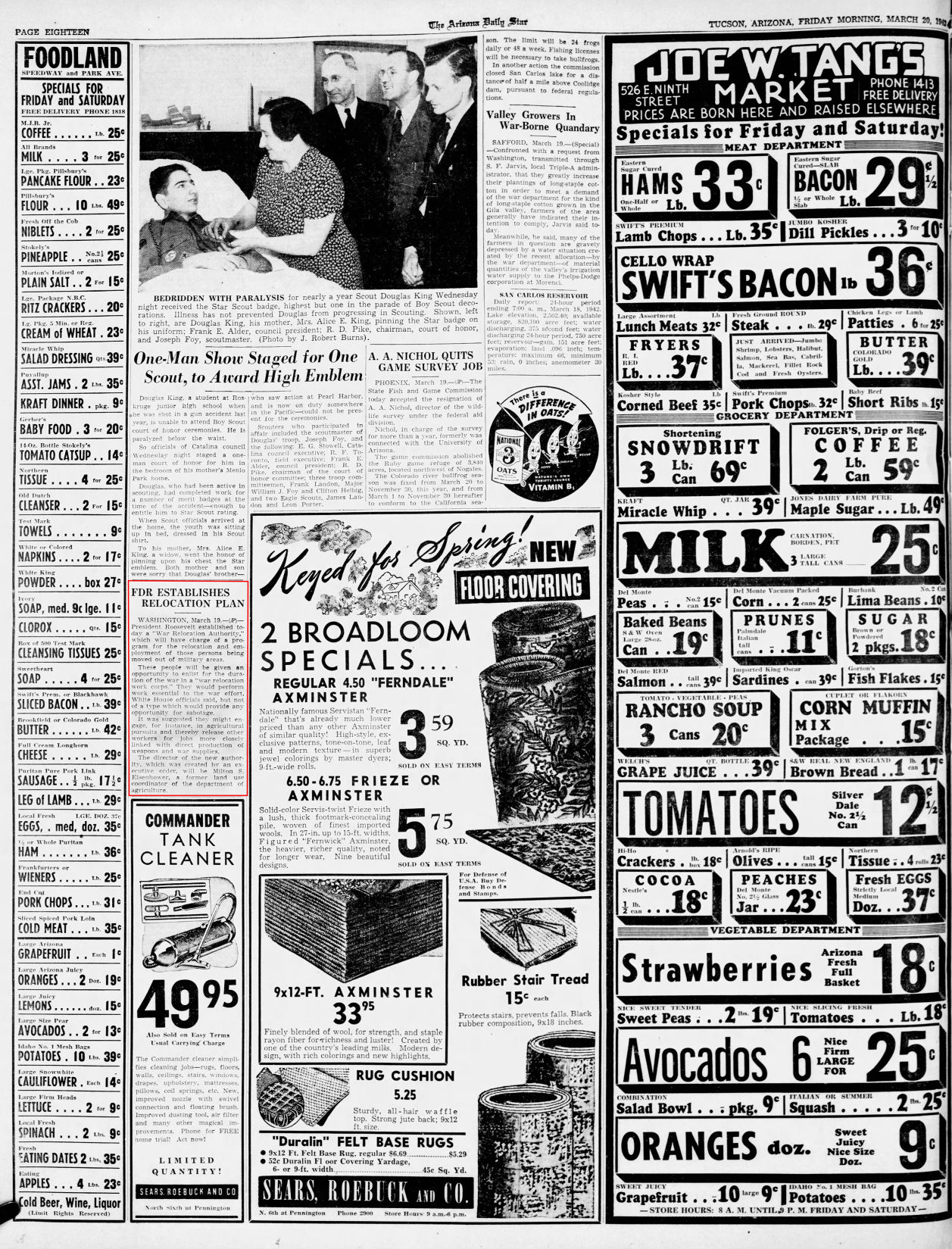 Friday, March 20, 1942, page 18: War Relocation Authority